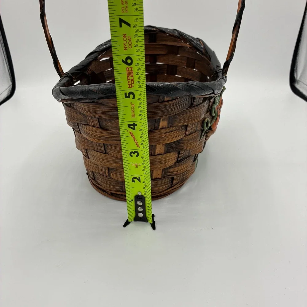 Vintage Woven Splint Basket Halloween Jack-O-Lantern Pumpkins Happy Halloween